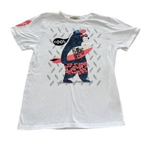 Buzz Cuts Graphic T-Shirt Kids Size M 10/12 White Excellent‎ Surfing Bear Tee